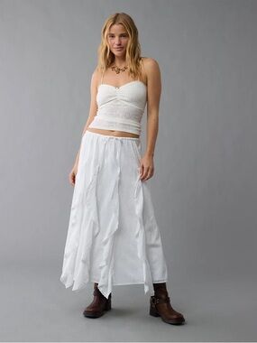 American Eagle Outfitters White High Waisted Cascade Ruffle Maxi Skirt - NWT